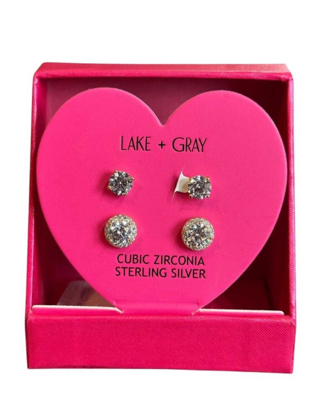 NEW 2 Pairs of Lake + Gray Gold over Sterling Silver CZ Stud Earrings